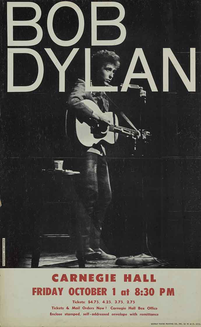 Vintage poster of Bob Dylan Live at Carnegie Hall poster.